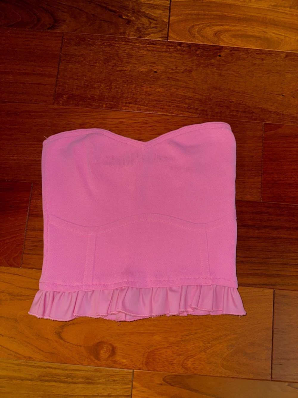 Altar'd State Pink Strapless Ruffle Hem Bustier Top